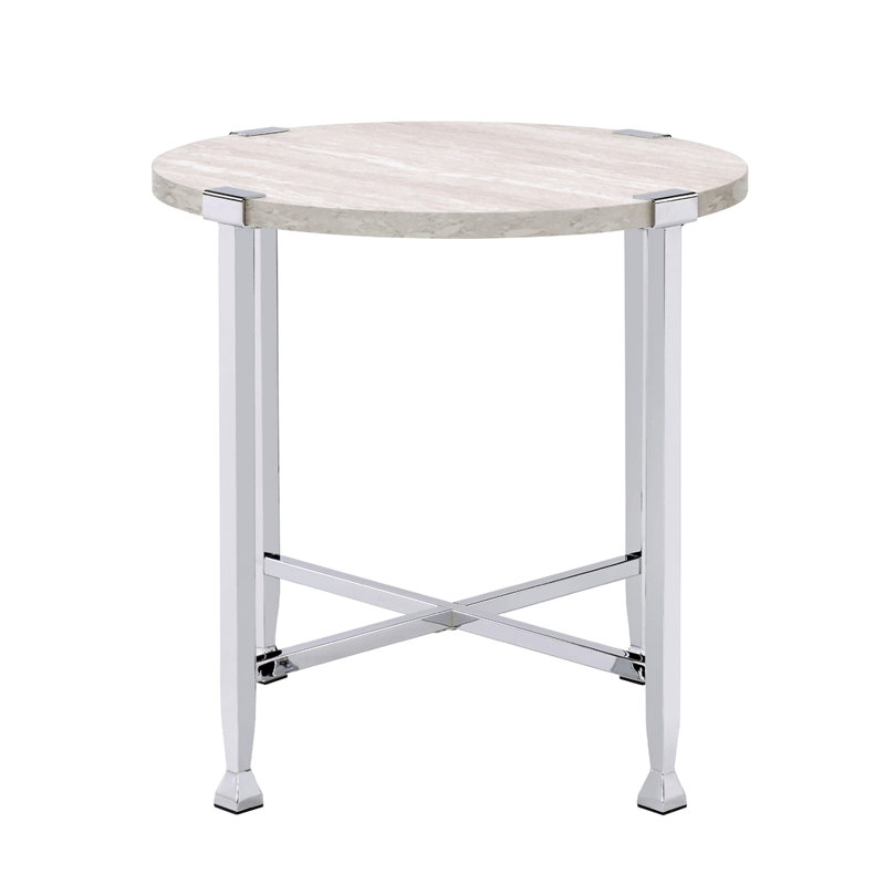 Table de bout ronde avec support en chêne blanc avec support, 24 pouces de tous les côtés, 17 lb, une option pratique et élégante, avec des pieds en métal, convenant aux salles de jeux