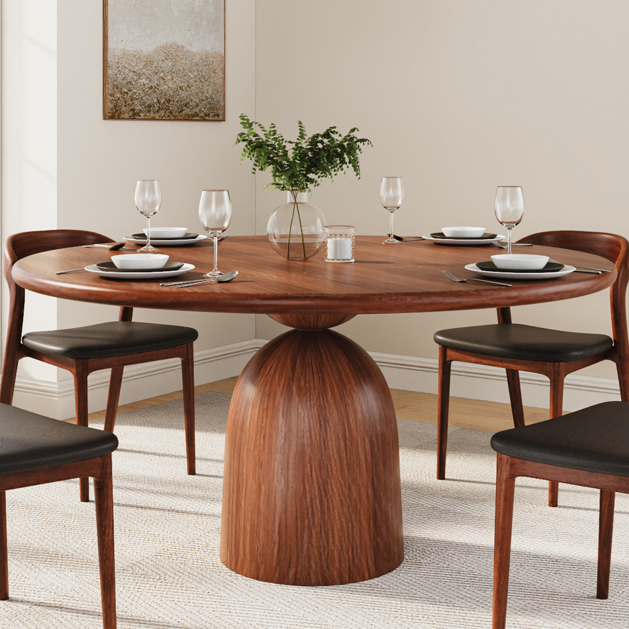 One Allium Way Round Solid Wood Dining Table Ideal For Dining Room Kitchen Office Party ...
