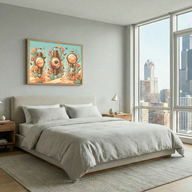 Ensemble de 1 tableau sur toile représentant des cactus du désert, 32"H x 48"W, Natural