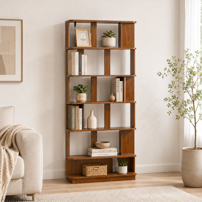 Bibliothèque ouverte 64,56 "à 5 niveaux, bibliothèque moderne en bois, étagère de rangement autoportante avec base renforcée pour le salon, la chambre à coucher et le bureau