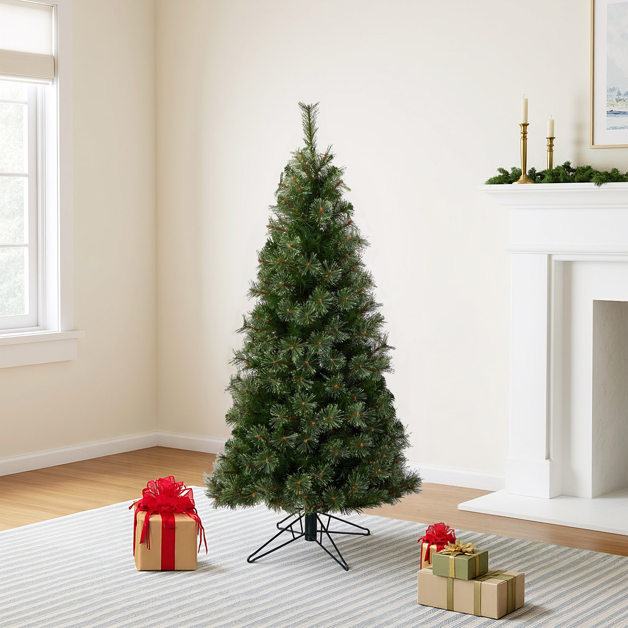 Lighted Artificial Pine Christmas Tree, 5' H