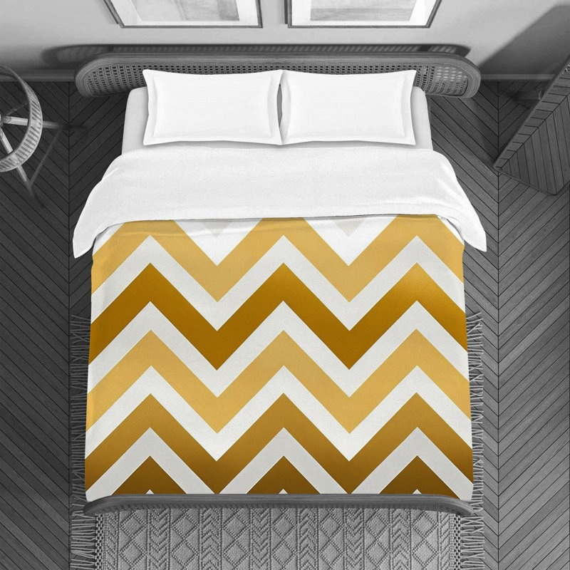 Housse de couette à motif de chevrons doré / blanc, Housse de couette pour très grand lit