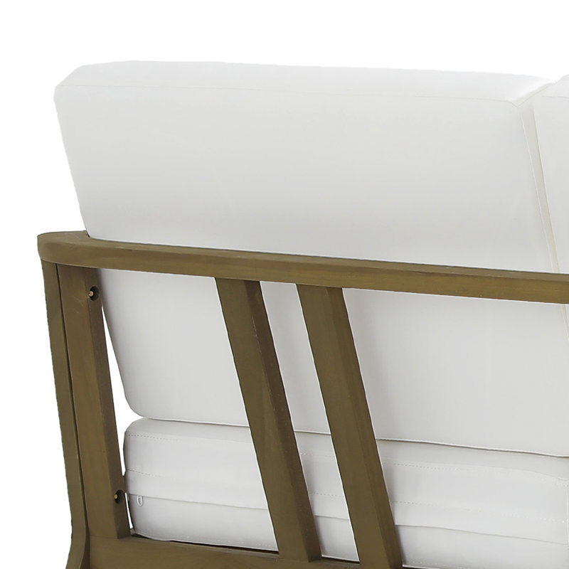 Ensemble de patio extérieur en teck pour deux personnes avec coussins et table d'appoint Polett, Beige, Brown