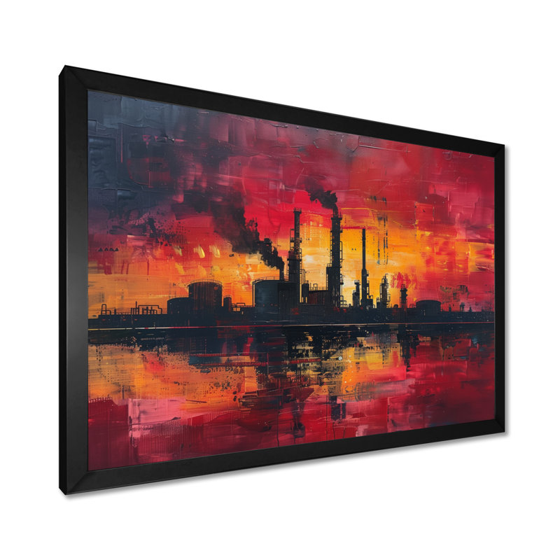 Jaune, rouge, production, pionniers, usines, usines, art mural, salon, Toile encadrée noire simple