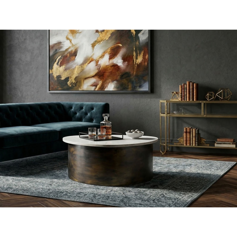 Freeform White Marble Coffee Table with Black Aluminium Base, White / Gold, Gold