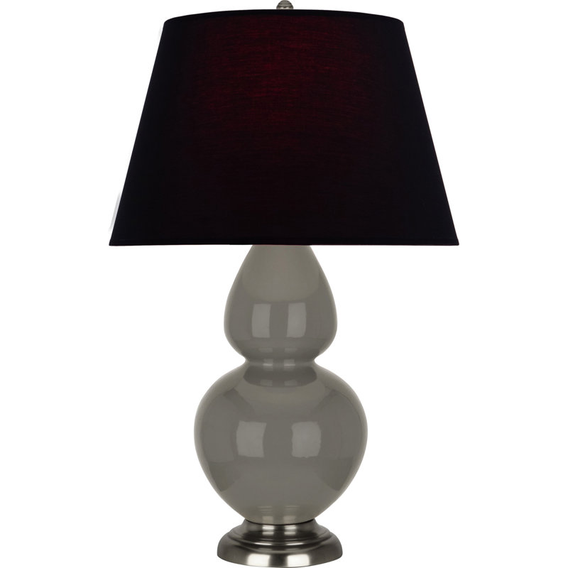 Lampe de table double gourde en céramique, Noir / Rouge, Frêne verni / argent antique, Argent argent