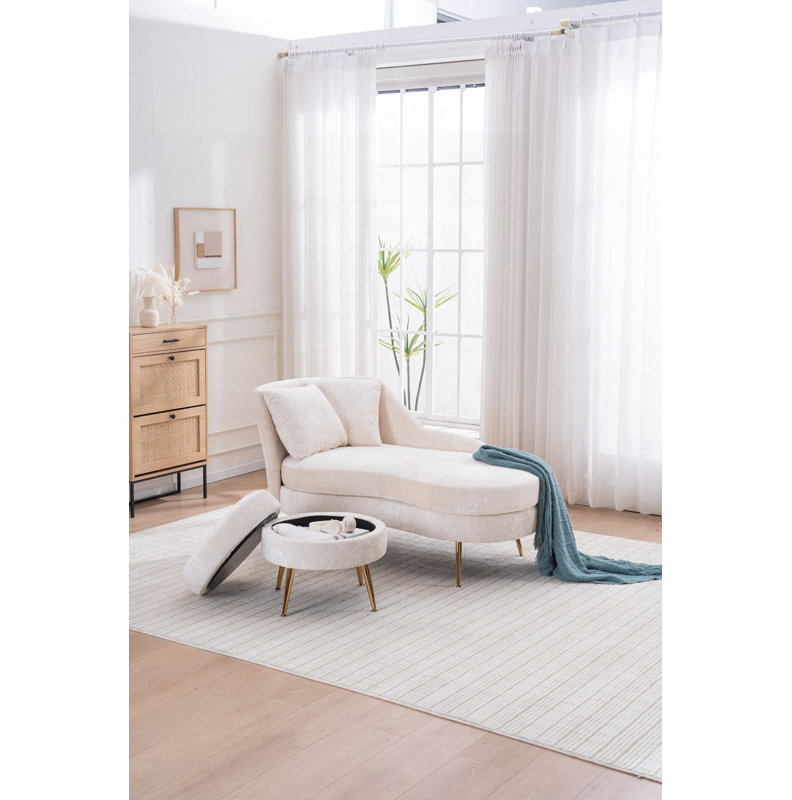 Chaise d'intérieur en chenille 58 po avec accoudoir gauche et coussin lombaire 58 po, Beige