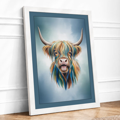 Happy Highland Cattle Modern - Framed Print