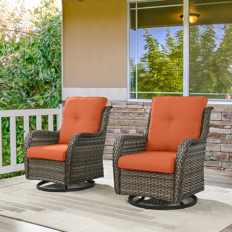 Fauteuils d'appoint en rotin avec coussins Bonia, Orange, Gris