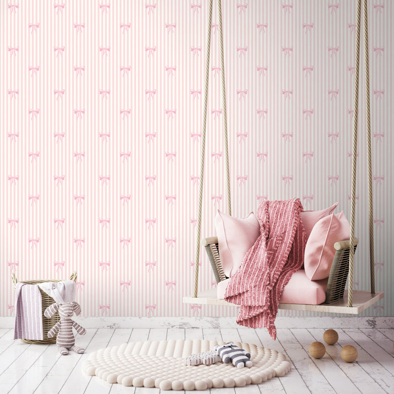 Bow Stripe - Pink & White
