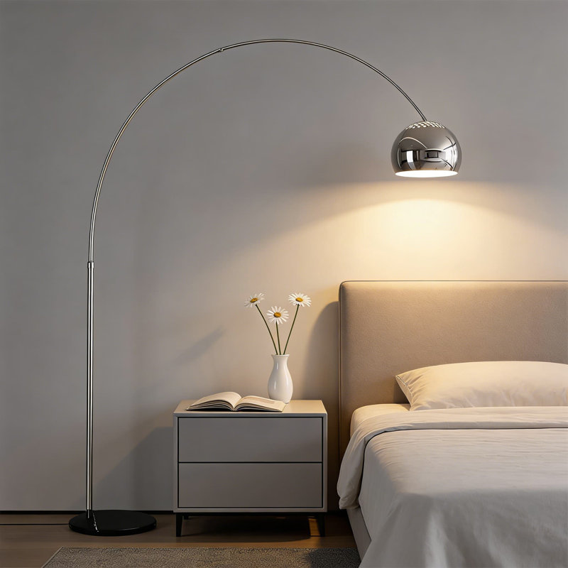 Modern Arc Floor Lamp With Adjustable Dimmer, 80-Inch Tall Standing Lamp With Chrome Bell Shade For Living Room, Bedroom, Office, And Dining Room