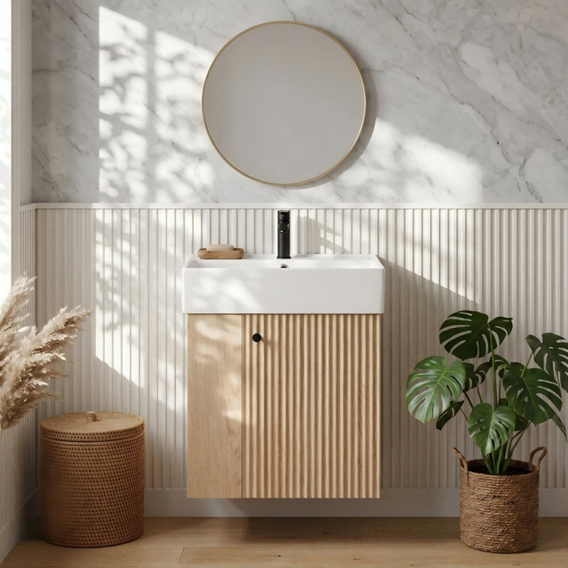 Gabrielle 21.6 Single Bathroom Vanity with Ceramic Top, Natural Oak/Light Woodgrain