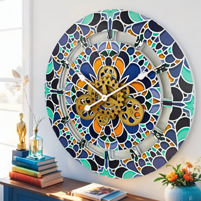 Wall Clock 24" Oversized for Living Room decor with Real Moving Gears Italy Collection