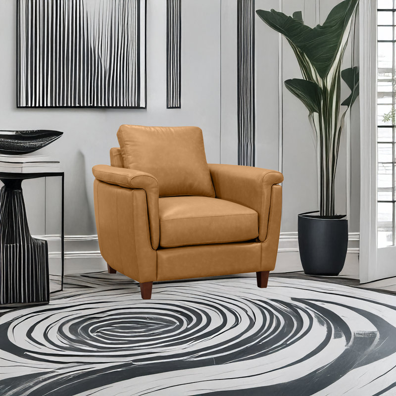 Fauteuil club en cuir fleur 38 po Rambrij, Caramel