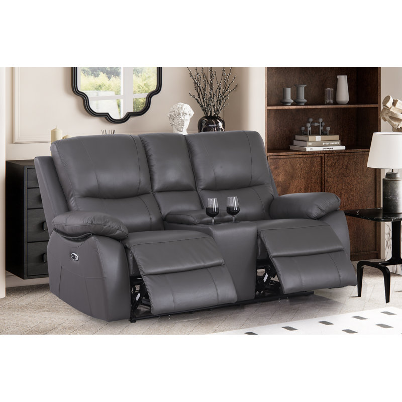 71.65'' Leather Power Reclining Loveseat, Gray Genuine Leather