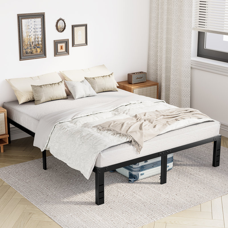Lutherville 12'' Black Metal Platform Bed Frame With Steel Slat Support, No Box Spring Needed, Queen, 12"