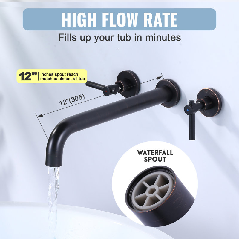 Oil Rubbed Bronze Double Handle Wall Mount Tub Faucet