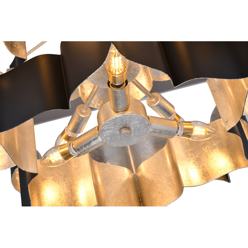 Eclectic 12 Light Black With Gold Leaf Interior Chandelier, Black/Silver