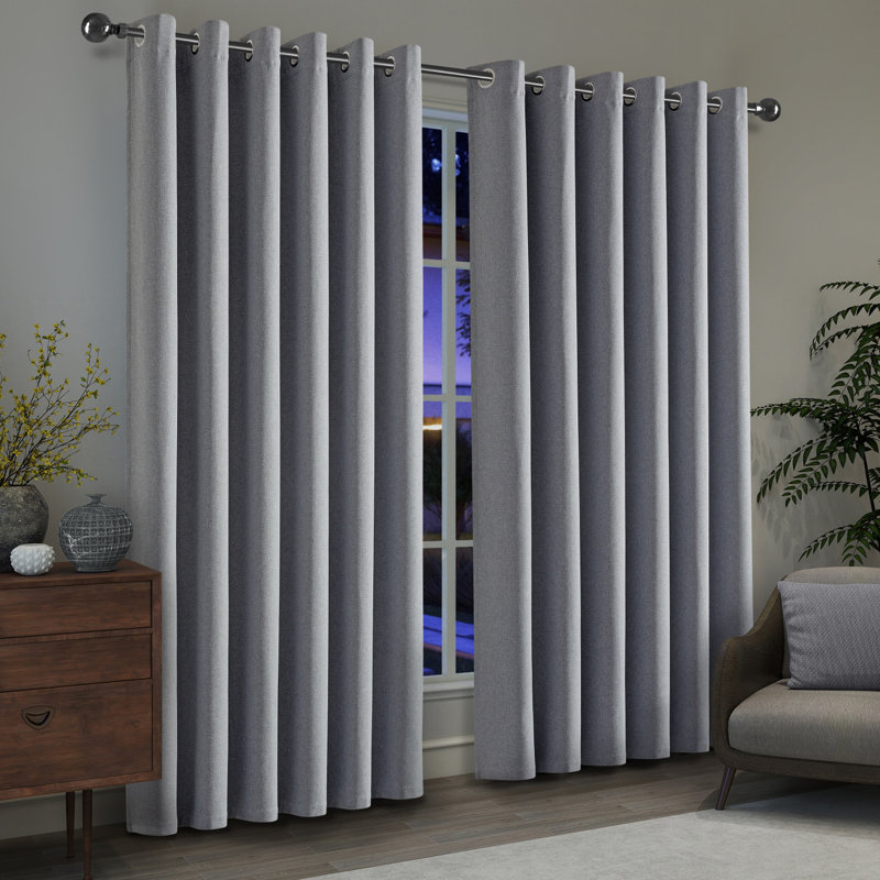 Linen Blend Blackout Curtain Panel Pair, 168cm Width x 228cm Drop, Grey