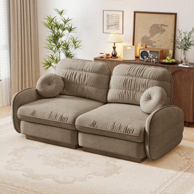 72" Wide Modern Cloud Sofa Loveseat, Chenille with Quilted Backrest for Small Spaces living room, Light coffee
