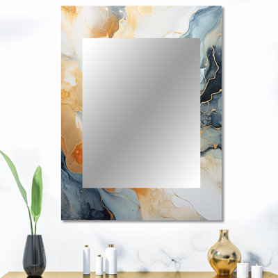 Abstrait beige et peinture de geyser doré I - miroir mural formes abstraites, miroir décoratif beige, impression d'art en métal