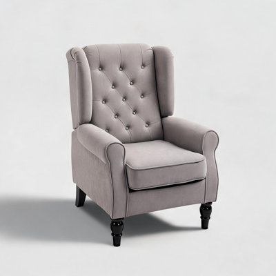 Fauteuil d'appoint rembourré en tissu respirant avec capitonnage en losanges, gris neutre, 74,3 cm de large