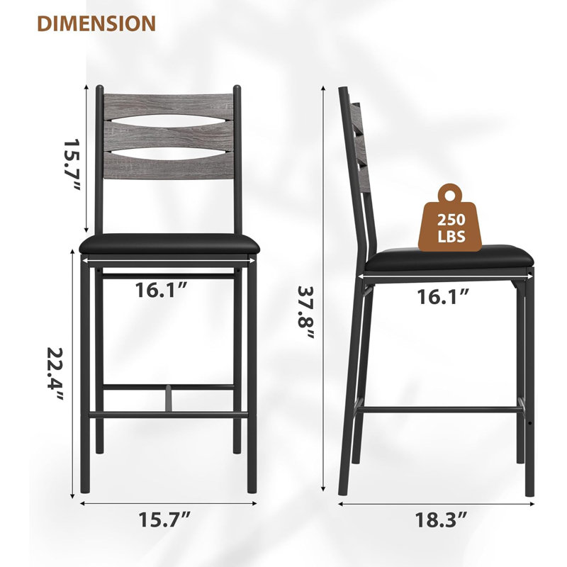Bar Stools Set of 4, Upholstered Metal Dining Chairs Barstools, Wooden Back & Footrest, Counter Height Bar Stools for Kitchen Island Apartment