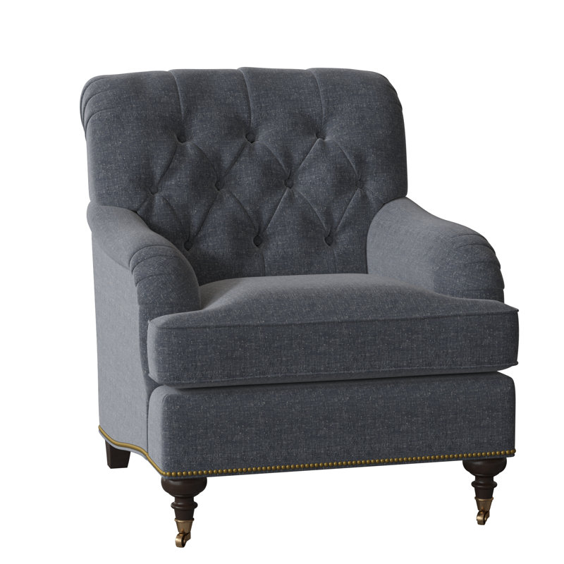 Devan Armchair, White Caps Fog, American Walnut, Antique Brass Small