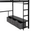 Lit mezzanine de jeu noir en métal pleine grandeur avec rangement à DEL, bureau, garde-robe ouverte et 3 tiroirs pour le rangement des nécessités quotidiennes