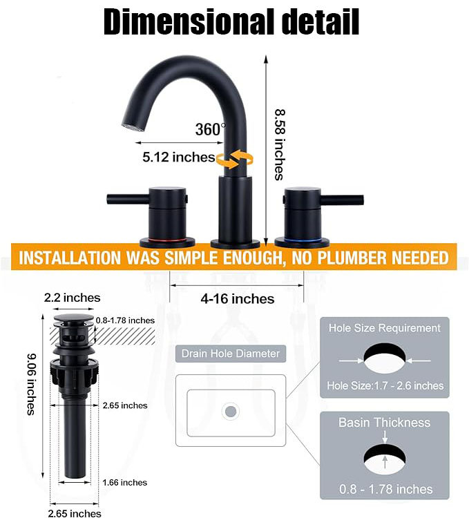 Matte Black 8-Inch Widespread Double Handle Bathroom Faucet