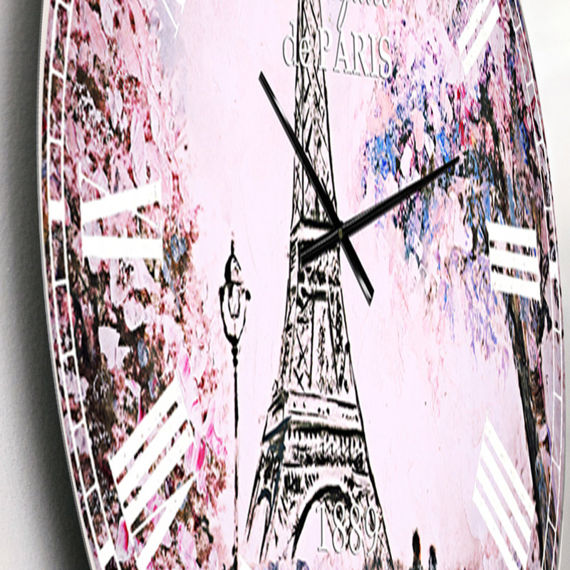 Horloge murale Eiffel avec fleurs roses - campagne française, Petit