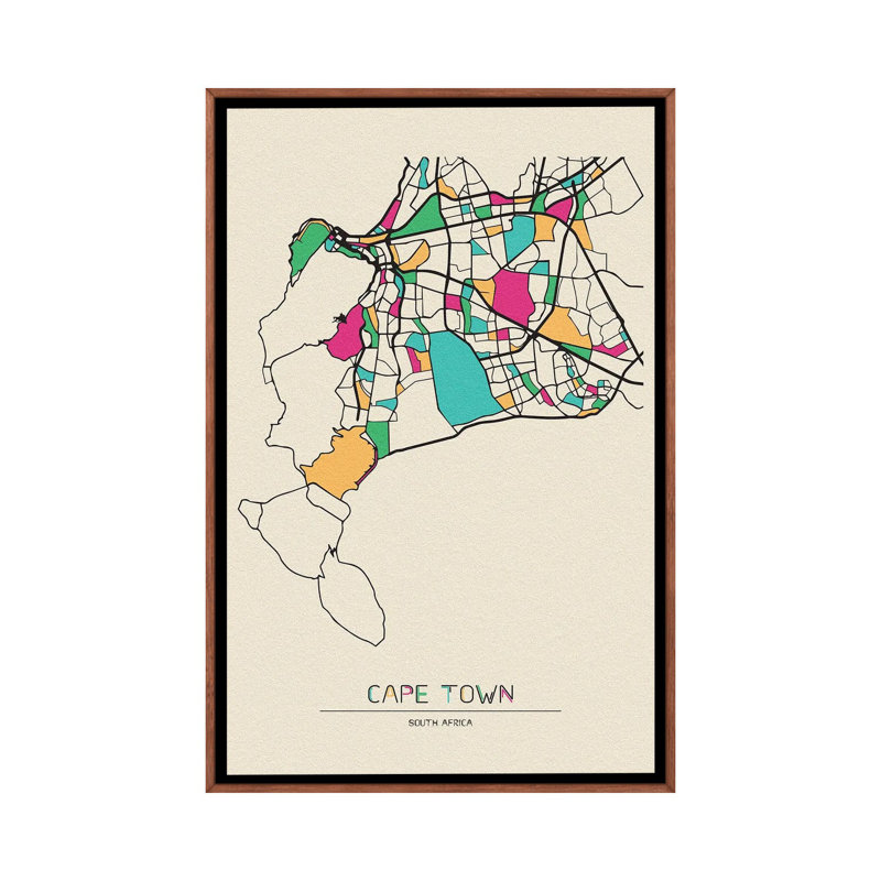 Cape Town, South Africa Map by Ayse Deniz Akerman - Floater Frame Print on Canvas