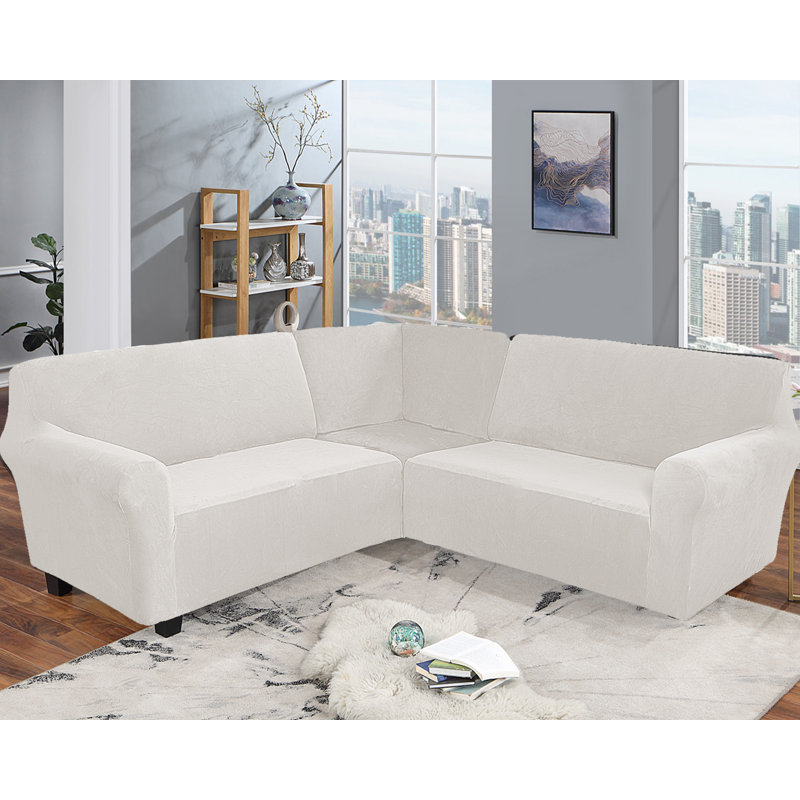 Housse pour canapé de coin Elastic, Blanc, H 38 po x l 58 po x P 43 po