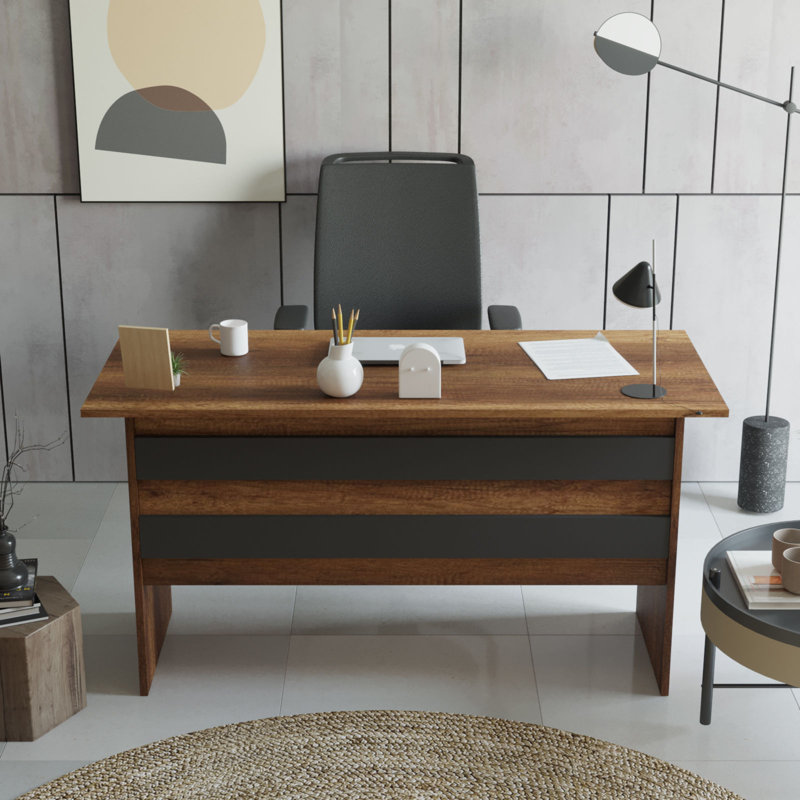 Modern Study Desk, Walnut & Anthracite, 55.1 x 29.0 x 23.6 inches | 100% Melamine Coated Particle Board, Thickness: 0.7 inches | Sleek Design for Home Office & Study Spaces, Durable & Stylish, Perfect for Productivity & Organization