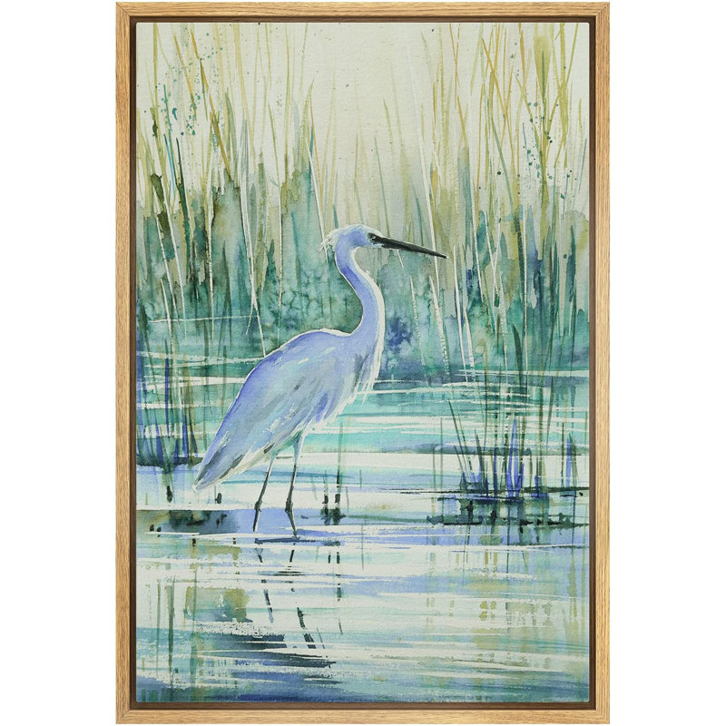 Modern Framed Watercolor Crane Bird Canvas Print, 16" x 24"
