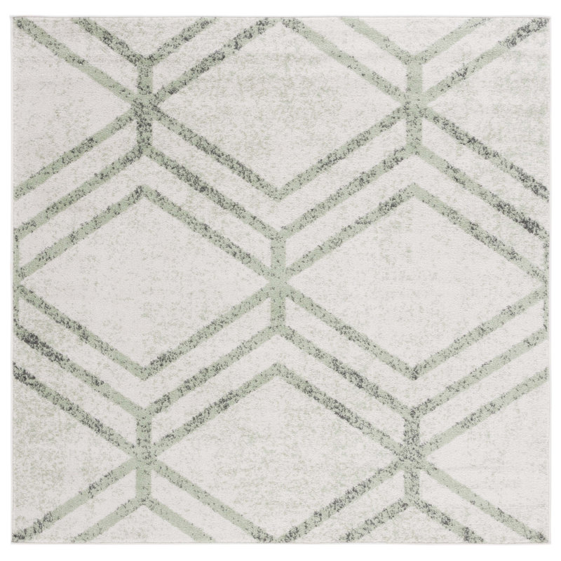 Tapis géométrique ivoire / sauge Arrietty, Carré 6 pi