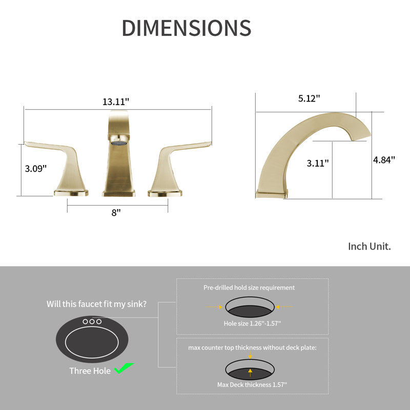 2-handle Bathroom Faucet with Drain Assembly, Brushed Gold