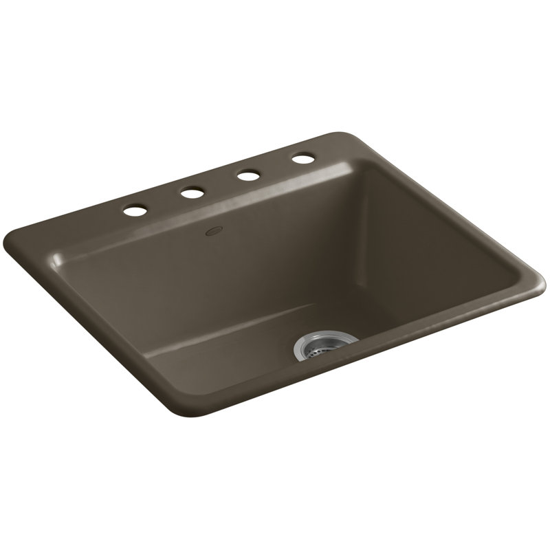 Riverby® 25" L x 22" W x 9-5 8" Bar Kitchen Sink with Basin Rack, 1 hole, White