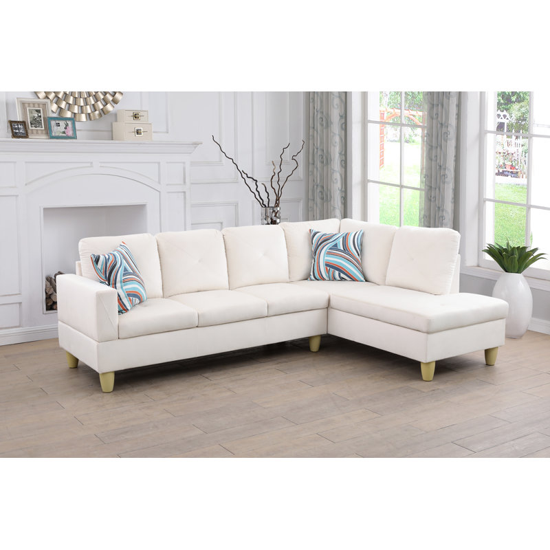 Star White L Shaped Sectional Sofa,Sofa & Chaise , Right Hand Facing, Cream White Microfiber/Microsuede
