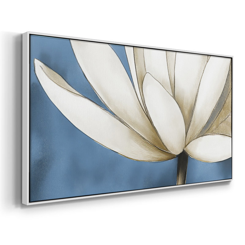 Botanical Series-CCDXLIX- Toile tendue avec châssis tendue, prête à être accrochée, H 25 po x l 49 po, Blanc