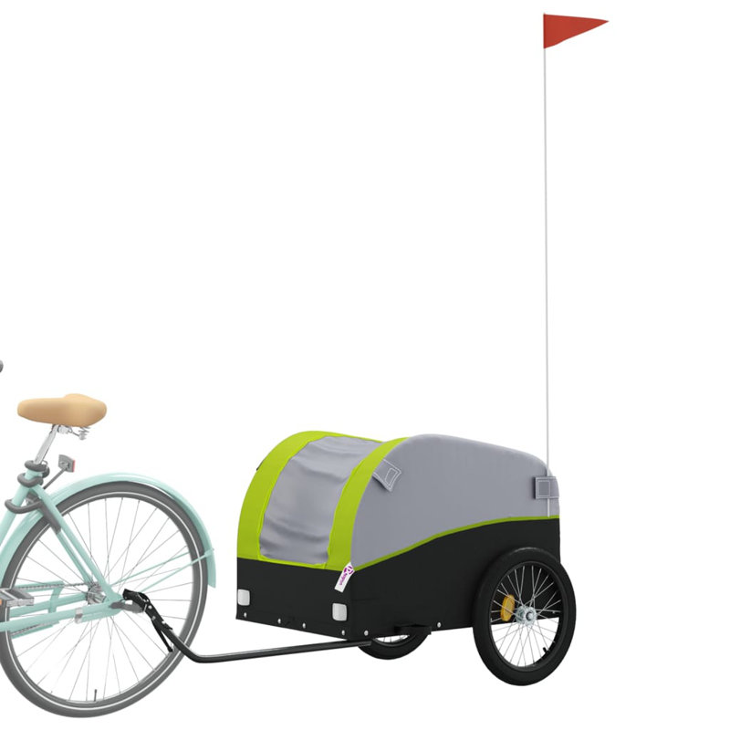 Bike Trailer 45 kg Iron, 63cm H x 63cm W x 126cm D, Green/Grey