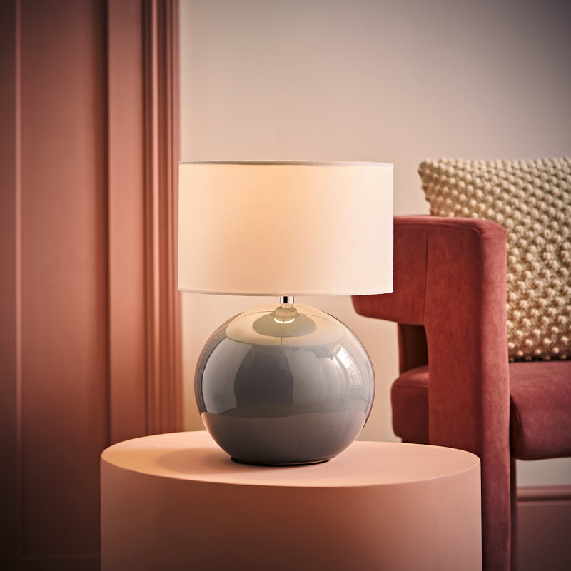 Motes Ceramic Table Lamp, White, Green, Yes