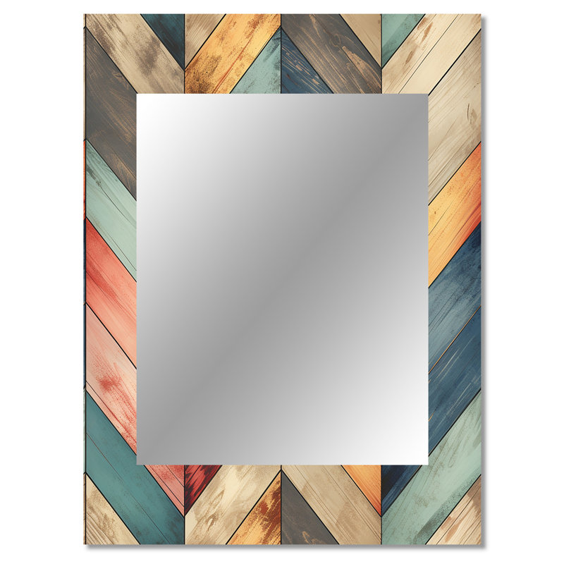 Almaha Farmhouse Wood Board Chevron - chevron  Decorative Mirror, Chevron Wall Mirror, Printed Metal Art, 40" x 30"