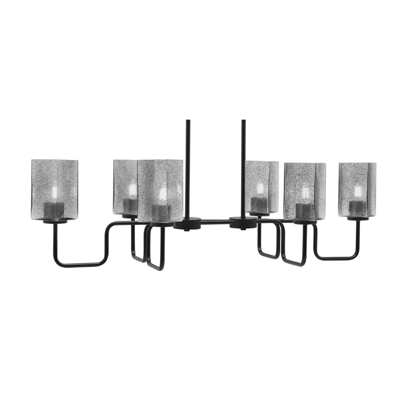 Éclairage pour îlot 6 lumières Amarmula, finition noir mat, verre carré fumé de 3,5 po, Noir, Transparent/noir
