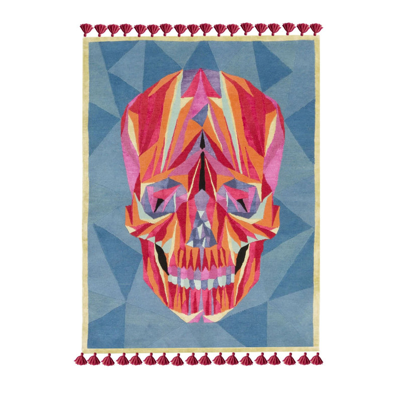 Tapis abstrait bleu / rouge en polypropylène tissé à la machine Jihoon, Rectangle 5 pi x 6 pi 6 po