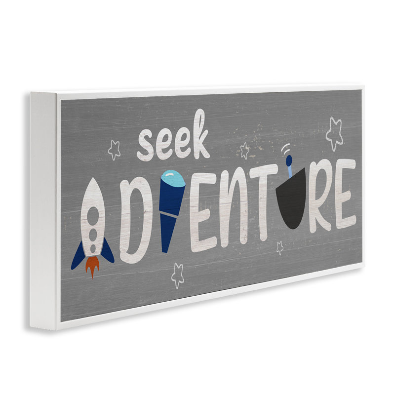 «Seek Adventure Imagination Sentiment» par Daphne Polselli, H 13 po x l 30 po, Giclée encadrée blanc bord de mer
