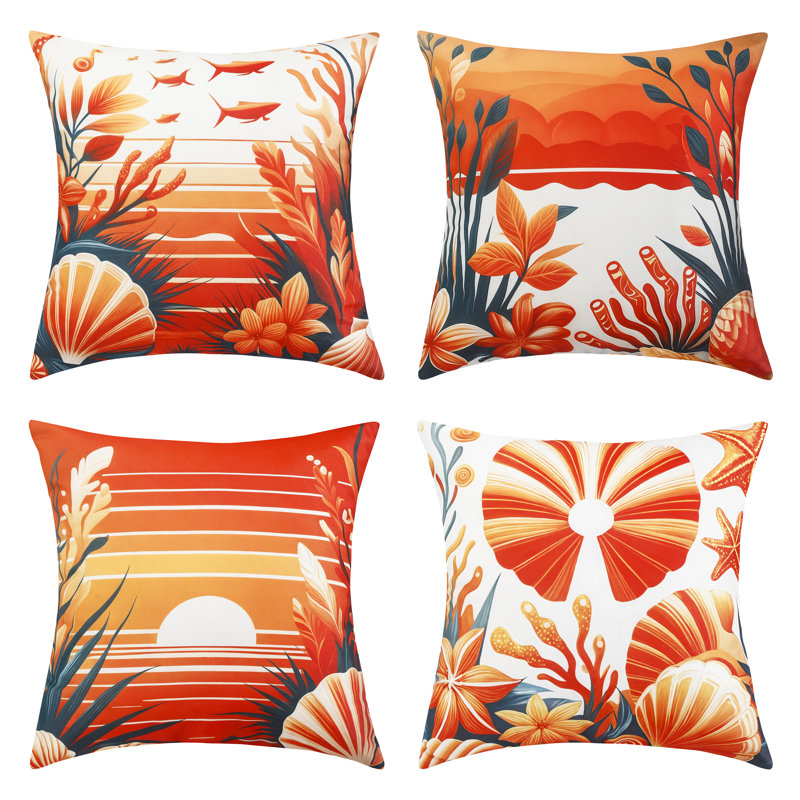 Indoor / Outdoor Animal Print Orange Square Throw Pillow Cover