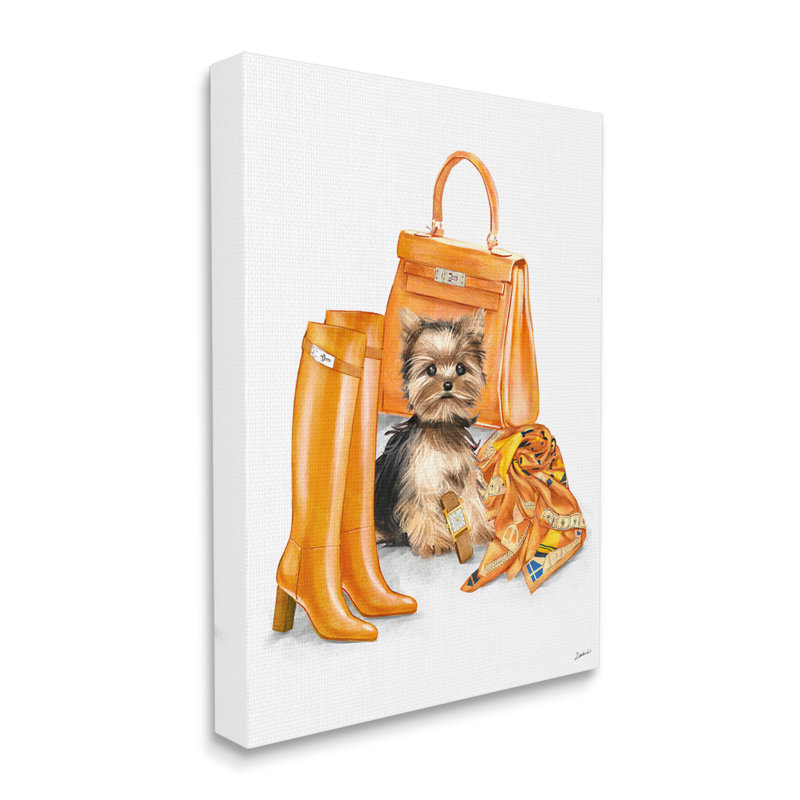 Accessoires de sac à main orange chiot Yorkie par Ziwei Li - Peinture, L 16 po x H 16 po, Estampe numérique Farmhouse