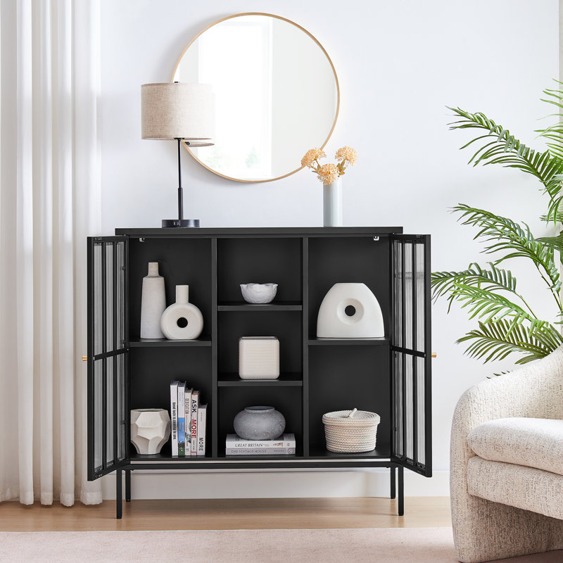 Natinal Metal & Fluted Glass Cabinet Sideboard - Sleek Modern Design