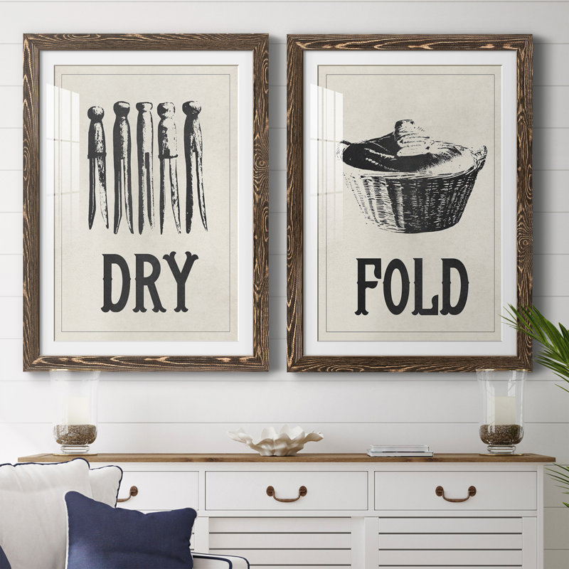 Cadre rétro Vintage Laundry II de qualité supérieure - prêt à accrocher, H 31,5 po x l 23,5 po x P 1 po, Noyer